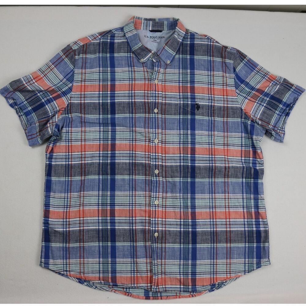 US Polo Assn Mens 2XL Plaid Short Sleeve Button Down Shirt Pocket Top XXL